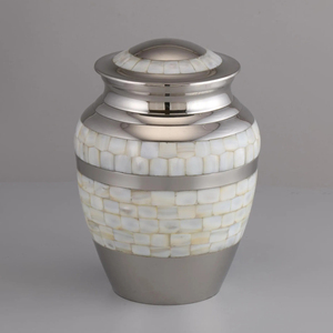Urna Funeraria de Aluminio Plateado Cromado con Madreperla, Urna Personalizada para Cenizas de Adultos, Recuerdo Decorativo para Funeral - Product Image 1