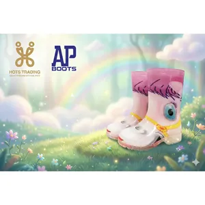 รองเท้าบูทกันน้ำสำหรับเด็ก-กันลื่น PVC น่ารัก ทนทาน สีดำและสีชมพูบานเย็น - Product Image 2