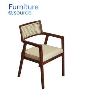 เก้าอี้รับประทานอาหารทำจากไม้ธรรมชาติพร้อมที่รองหลังทำจากหวายถักและที่นั่งหุ้มเบาะสำหรับบ้าน/ร้านอาหาร - Product Image 3