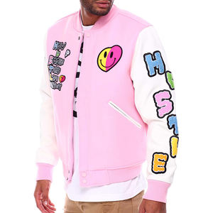 Dernière veste en laine de couleur rose de haute qualité avec patchs de broderie Chenille sur tout le corps à bas prix - Product Image 2