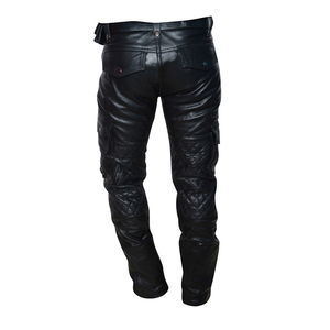 Pantalon en cuir pour homme confortable à taille haute avec cordon de serrage et boutons, respirant, technologie POWER DRY, style vintage, vente en ligne - Product Image 2