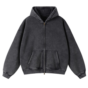 Sudadera con capucha para hombre con lavado ácido de Color personalizado a la moda, sudaderas con capucha de lavado ácido con cremallera de ajuste Regular de algodón 100% - Product Image 1