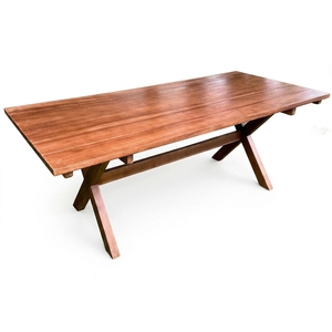 Outdoor Solid Teak Wood <b>Dining</b> Table X Base Slatted Top Rectangular Wooden Table Patio Garden Setup Art Design Decor - Product Image 1