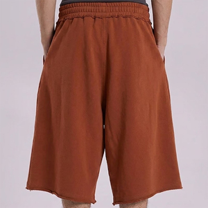Shorts pour hommes en coton 100% écologique, respirants, longs et droits, personnalisables OEM/ODM, avec logo brodé, couleur unie. - Product Image 6