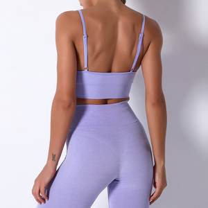 Nouveauté Ensemble de yoga 2 pièces pour femmes, stretch haut, short et soutien-gorge à motif solide avec dernier design et logo à la taille, de bonne qualité - Product Image 4