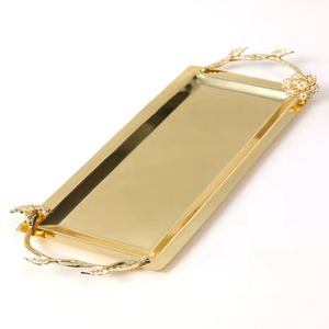Bandeja de servicio de comida de acero inoxidable rectangular de diseñador de lujo dorado para uso doméstico y hotelero, bandeja decorativa de precio barato al por mayor - Product Image 6