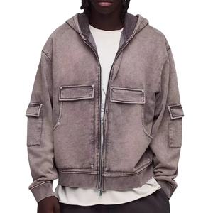 Sweat-shirts à capuche surdimensionnés à la mode, à fermeture éclair, en coton mélangé respirant, lavés à l'acide, pour hommes, pour l'hiver - Product Image 1