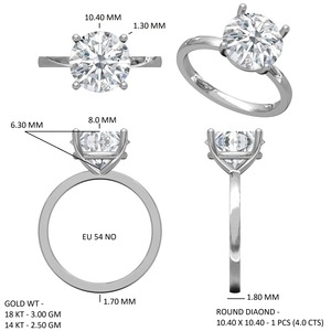 Bague d'anniversaire en argent plaqué or 14 carats avec trois pierres rondes en zircon taille brillante 4 5 et 6 carats - Product Image 2