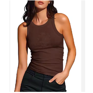 Débardeurs ajustés de gymnastique pour femmes avec logo personnalisé sérigraphie coton côtelé sans manches Sexy T-Shirt courte longueur du Bangladesh - Product Image 2