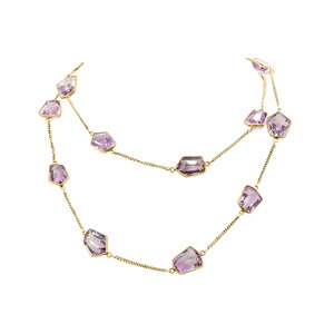 Elegante forma de pentágono preciosa amatista facetada piedra preciosa collar minimalista collar de doble capa para niñas - Product Image 2