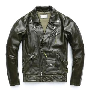 Veste en cuir de moto noire pour hommes, marron vintage, coupe ajustée, fermeture à glissière oblique, cuir de vachette véritable avec décoration en fourrure, tailles S ~ 9XL - Product Image 5