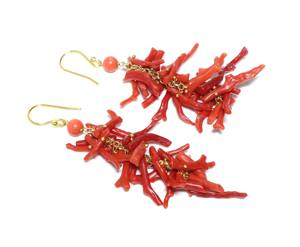 14K Or Naturel Italien Corail Bâton Corail Branche Boucles D'oreilles Corail Bâton Boucles D'oreilles Corail Rouge Boucles D'oreilles Cluster Boucle D'oreille - Product Image 3