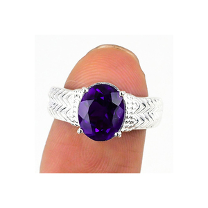 Venta al por mayor de piedras preciosas de amatista natural 925 anillos finos de plata esterlina sólida boda perfecta regalo de San Valentín para novia - Product Image 1