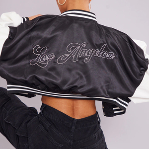 OEM Custom Logo Streetwear Leather Women Girls Stain Cropped Varsity <b>Bomber</b> <b>Jacket</b> Custom Baseball Crop <b>Jackets</b> for Your Brand - Product Image 4