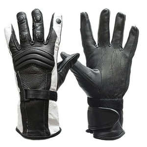 Women's Black/White Full Finger Leather Motorcycle Bike Riding Protection Gloves Motorcycle Auto Racing Wear Gloves For Men - Product Image 1