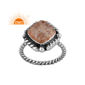 Best Selling Oxidized Sterling Silver Natural Doublet Sunstone <b>Crystal</b> Gemstone Textured <b>Ring</b> Jewelry Manufacturer - Product Image 1