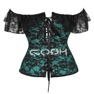 Vêtement de mode, corset vert avec superposition de dentelle noire - Product Image 3