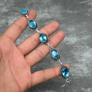 Blue Topaz <b>Bracelet</b> 925 <b>Sterling</b> <b>Silver</b> Handmade <b>Silver</b> Jewelry Gemstone <b>Bracelet</b> Christmas Gift For Her Topaz Jewelry - Product Image 4