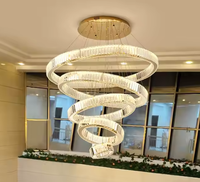 Petit lustre LED moderne de luxe grand anneau cercle suspension pour salon avec base E26 pour décoration d'escalier long
