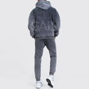Fashion Trendy Winter Hooded Casual Men Acid Wash Tracksuits Custom Logo Printed Solid Color New Look - Product Image 4