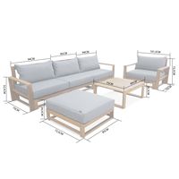 Ensemble de canapés de jardin 5 places Cameron Modern Outdoor Villa Hotel, table et chaises en teck massif, coussins imperméables pour salon