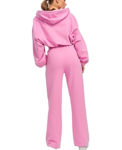 Meilleure vente Survêtements pour femmes Hauts à fermeture éclair avec ensembles de pantalons Sweat-shirt en molleton Survêtement de couleur unie pour femmes Deux pièces - Product Image 3