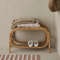 Étagère à chaussures réglable à 2 niveaux en rotin scandinave écologique pour salon et entrée, fabriquée au Vietnam
