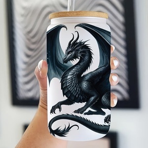 Autocollant décoratif personnalisé pour emballage de café, motif <span class=keywords><strong>Dragon</strong></span> <span class=keywords><strong>aquarelle</strong></span>, 16OZ, imperméable, haute adhérence, brillant, résistant aux UV - Product Image 3