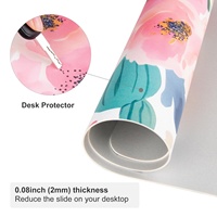 Tapis de souris de jeu en cuir rose à fleurs, avec repose-poignet intégré, résistant à l'eau, design ergonomique pour le bureau et la maison