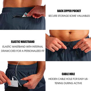 Vêtements de sport pour hommes 2-en-1 Short de sport en maille respirante Séchage rapide et imperméable Short décontracté grande taille avec poches - Product Image 4