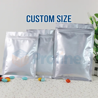 Emballage alimentaire personnalisé imprimé en PE, sac en aluminium transparent métallisé à fermeture éclair sur 3 côtés, fermeture éclair supérieure, sac en plastique en feuille de PP