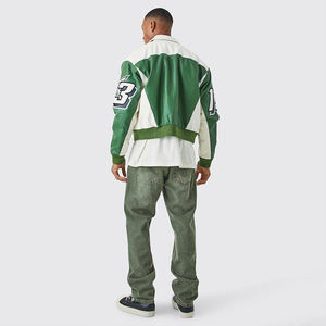 Chaqueta de alta calidad para hombre, estilo de carreras, chaqueta de Moto con bordado de letras de retazos personalizados, chaqueta de cuero Bomber PU para hombre - Product Image 5