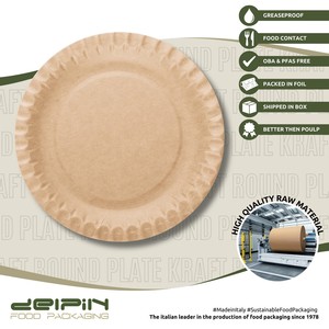 Assiette en papier kraft biodégradable, recyclable, écologique, résistante à la graisse, personnalisable, fabriquée en Italie, de qualité alimentaire, jetable, solide - Product Image 3