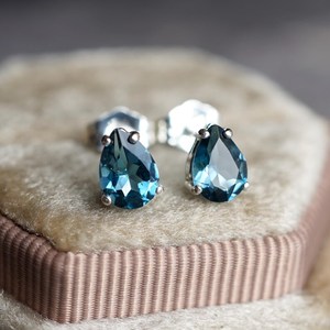 Pendientes de Plata de Ley 925 con Topacio Azul de Londres en Forma de Pera, Elegantes y Bonitos, Chapados en Oro, Regalo de Aniversario para Mujer - Product Image 4