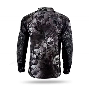 Camiseta de Paintball de Manga Larga con Estampado de Calavera, Cuello en V, Negra y Roja, Camiseta Táctica de Motocross, Camisetas de Paintball 100% Poliéster - Product Image 3