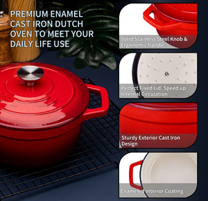 Meilleures ventes Ustensiles de cuisine 18/20/24/26CM Casseroles rondes avec couvercle <span class=keywords><strong>en</strong></span> <span class=keywords><strong>fonte</strong></span> <span class=keywords><strong>émaillée</strong></span> antiadhésive pour fours hollandais - Product Image 4