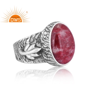 Hot Selling Oxidized Sterling Silver Natural Pink Thulite Gemstone Bezel Setting for Certified Wedding <b>Statement</b> <b>Ring</b> Custom - Product Image 3