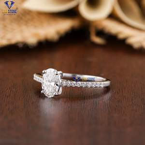 1.28 TDW ovale et rond taille brillant bague en diamant 18k or blanc pavé réglage Cvd/Hpht diamant laboratoire pierre bijoux - Product Image 2