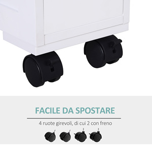 HOMCOM Bathroom <b>Cabinet</b> 2 Space-Saving Drawers with 4 <b>Wheels</b> Wood 16x52x71.5cm White - Product Image 4