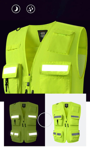 Tissu de maille de polyester de gilet de sécurité réfléchissant de haute visibilité respirant léger avec des poches vêtements de travail personnalisés pour l'usage de construction - Product Image 6