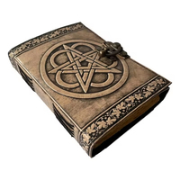 Carnet de notes vintage 2026 en cuir véritable 100% avec pentagramme en relief, couverture rigide, fermoir en laiton antique, reliure cousue
