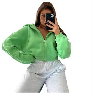 Women <b>Crop</b> <b>Zip</b> <b>Up</b> Hoodie Streetwear Fashion OEM Custom Logo Private Cotton Hoodie - Product Image 3