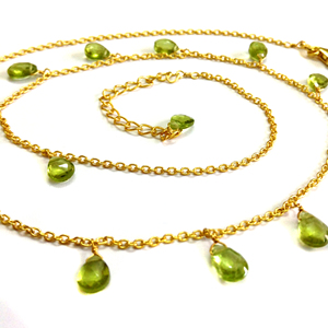 Collar de plata de ley 925 con gemas de peridoto para mujer, cadena de eslabones, ajustable, chapado en oro, hecho a mano - Product Image 4