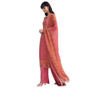 Abito rosa stampato in crêpe Palazo con Georgette Dupatta all'ingrosso donna abbigliamento etnico OEM fornitore di fabbrica vestito personalizzato - Product Image 3