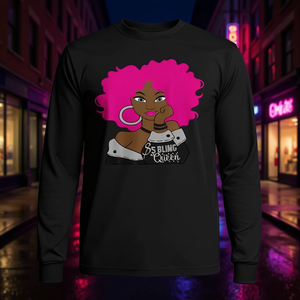 T-shirt à manches longues Bling Queen noir pour femme, t-shirt graphique tendance - Product Image 3