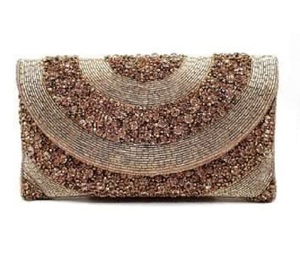 Luxe Bronze Beaded Embroidery Satin Envelope Clutch Imitation Pearl Vintage Butterfly Solid <b>Complete</b> <b>Set</b> Link Chain Charm Bag - Product Image 1