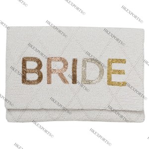 Beaded White Clutch Bag with Bride Lettering Elegant Wedding Party Purse for Women - Product Image 1