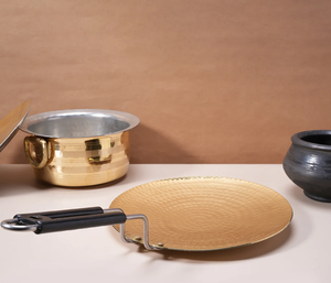 Pure Brass And Bronze Utensil Handi Kadai Thali Set Serving Spoon Ghee pot Masala Dani Spice Box Roti And <b>Dosa</b> <b>Tawa</b> - Product Image 1