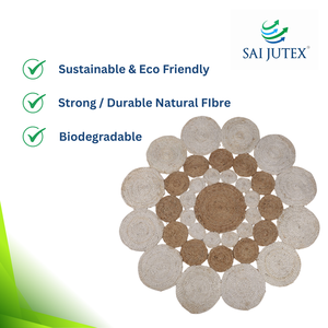 Tapis en jute naturel tressé à la main, cousu à la main, motif floral, moderne, respectueux de l'environnement, réversible, durable, en vrac - Product Image 2