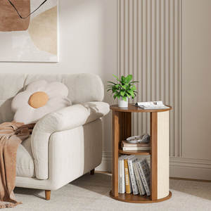 DreamCraft Vietnam Boho Style Mesa auxiliar de 2 niveles con estante ajustable y acabado de tela de saco para muebles de dormitorio de sala de estar - Product Image 2